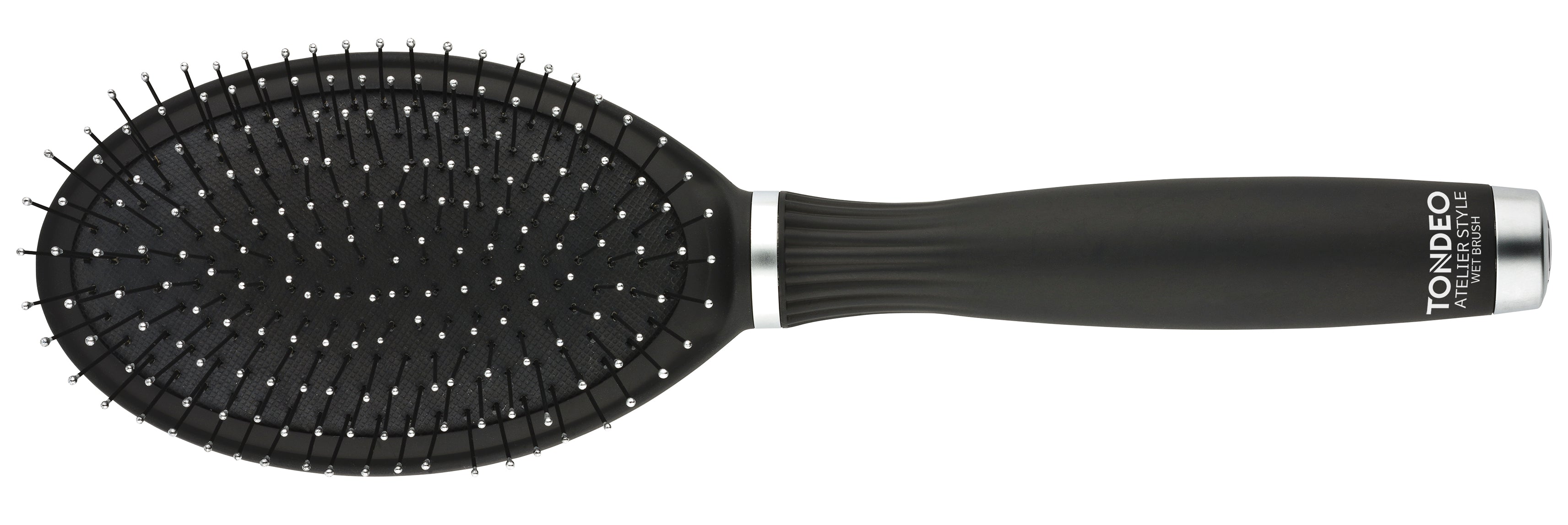 Schwarze Haarbürste mit Noppen.