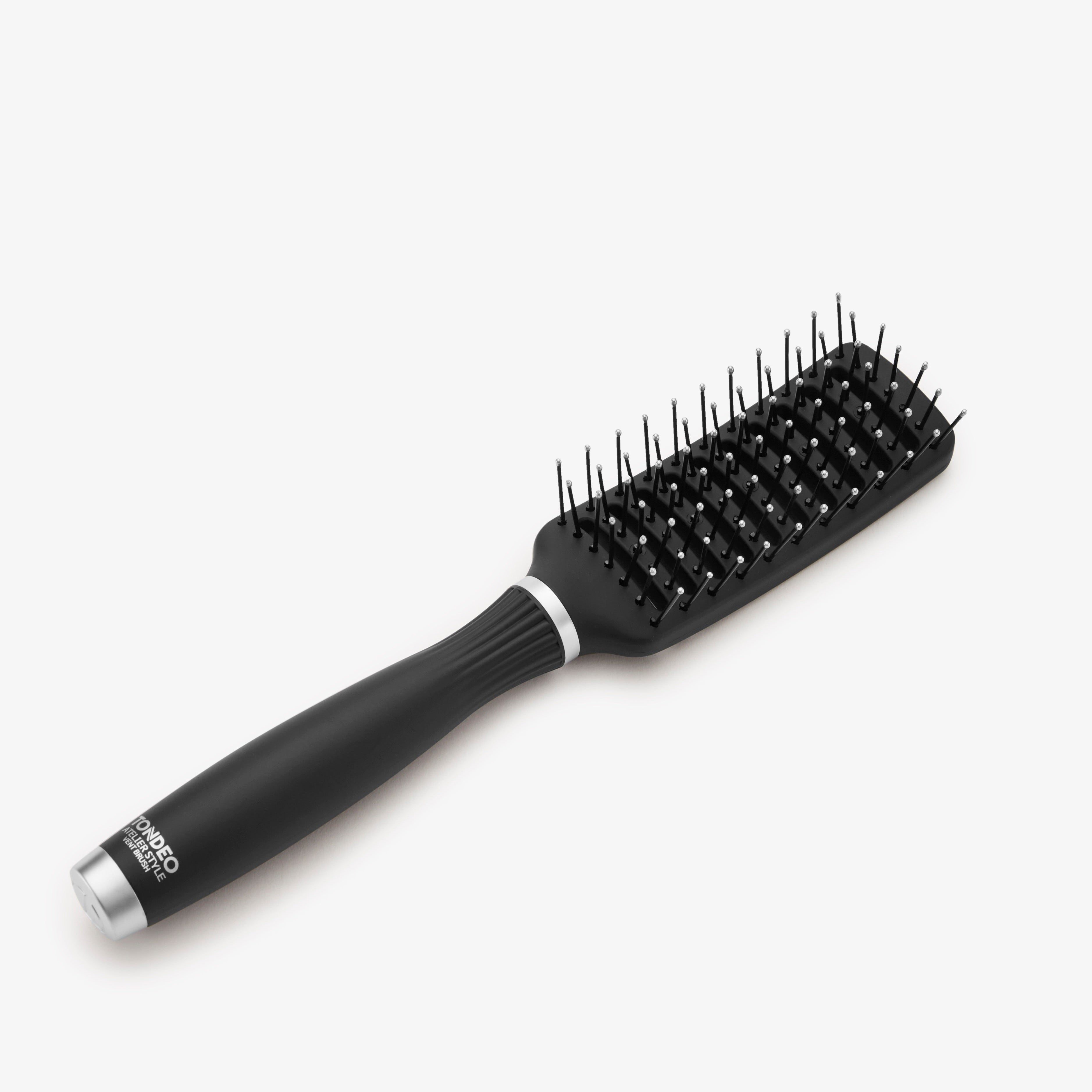 Schwarze Haarbürste von TONDEO Solingen, hitzeresistent, optimale Wärmeverteilung, Styling, Volumen, Langes Haar, Trockenes und feuchtes Haar, antistatische Borsten, ergonomischer Griff