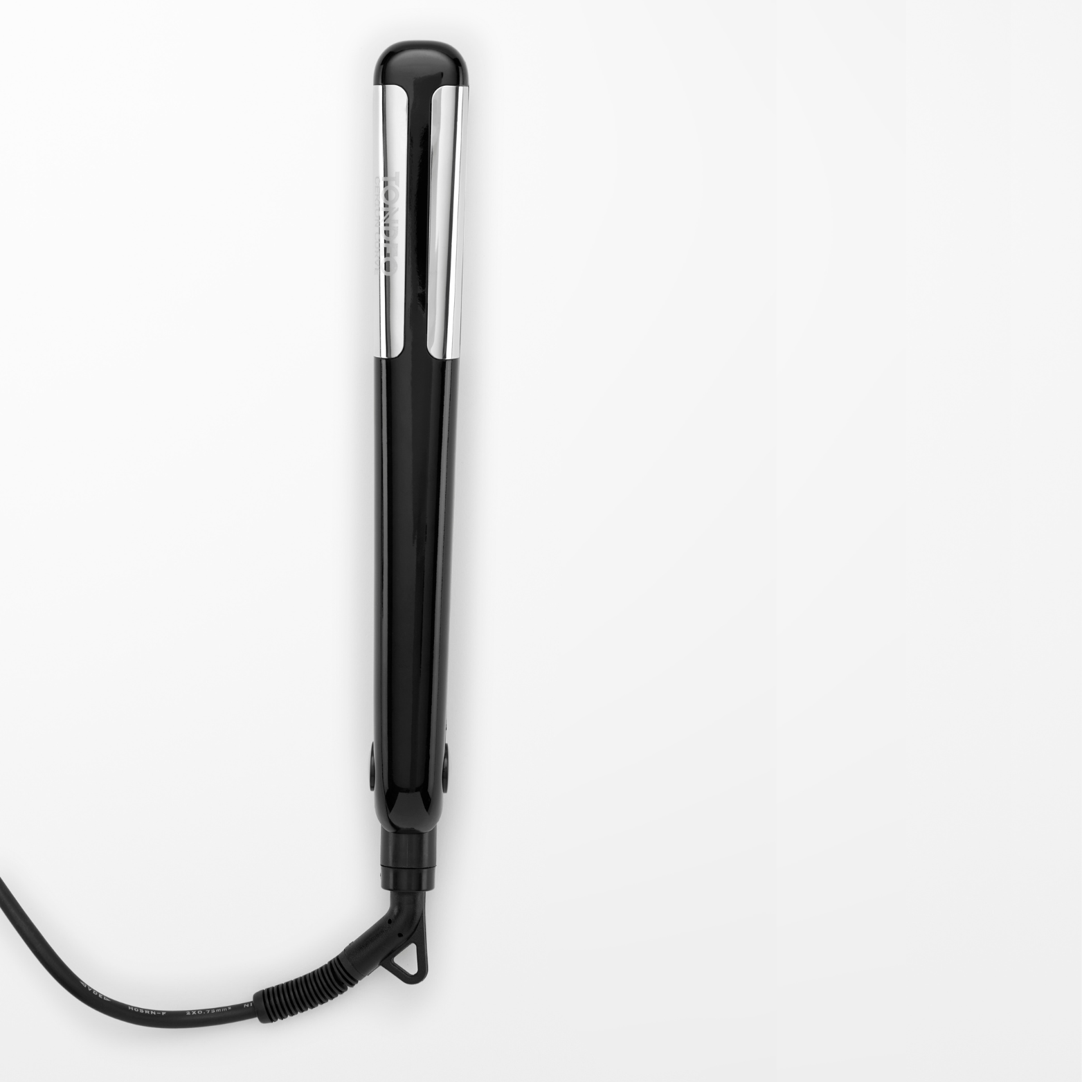 Schwarzes Glätteisen von TONDEO Solingen, silberne Kuven, federnd gelagerte Heizelemente, Auto-Off-Funktion, 120 °C bis 230 °C individuell einstellen, schnelle Aufheizzeit, Keramik-Tumalin-Heizplatten (23 x 90 mm) für optimale Wärmeverteilung