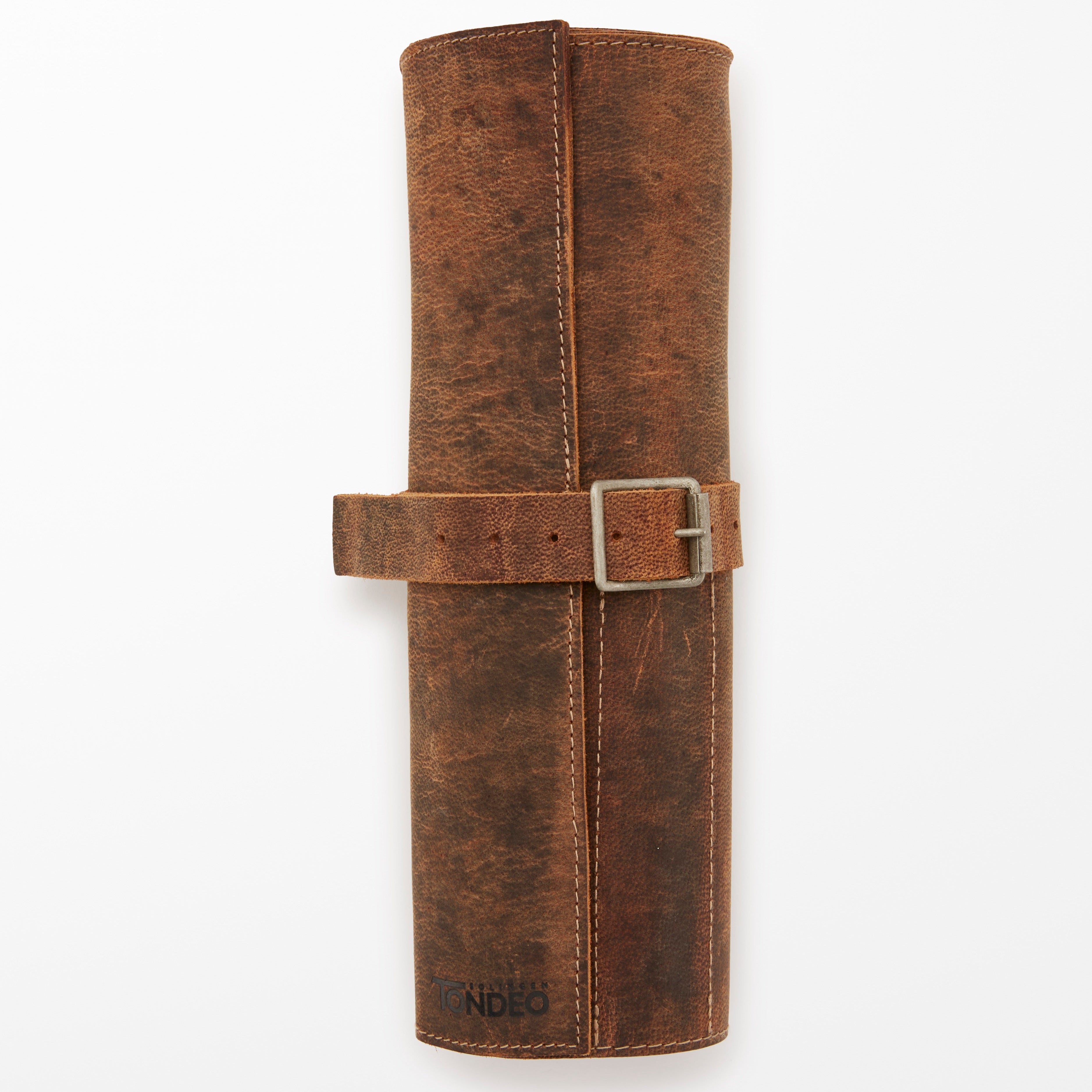Lederetui für Friseurscheren, braun, handmade in solingen, Friseurtasche, geschlossen, Rolle