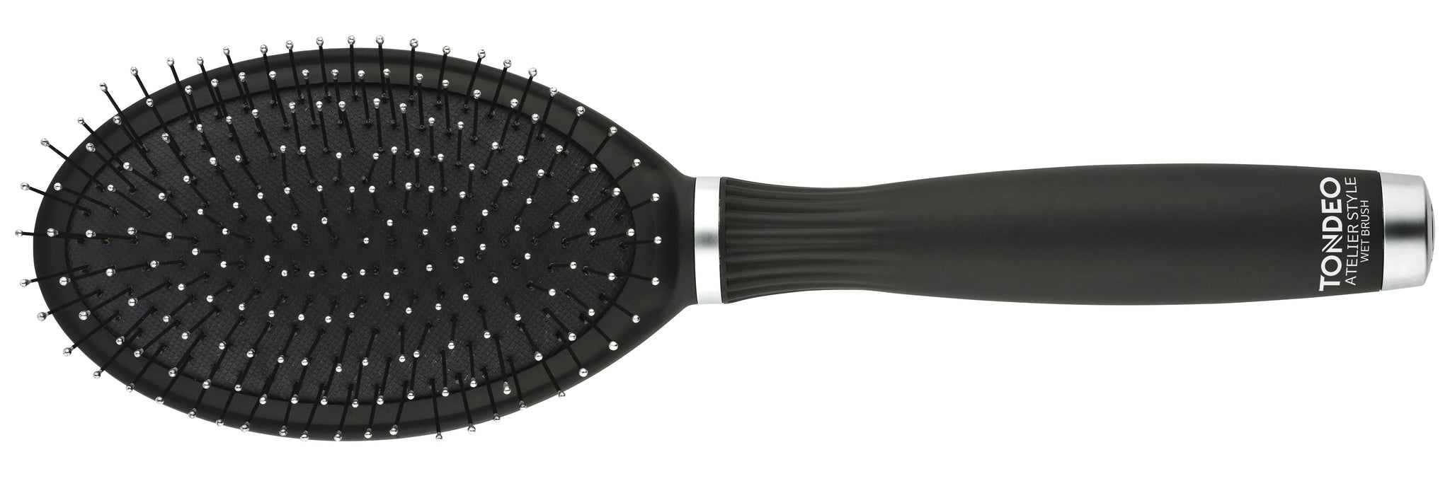 Schwarze Haarbürste mit Noppen.