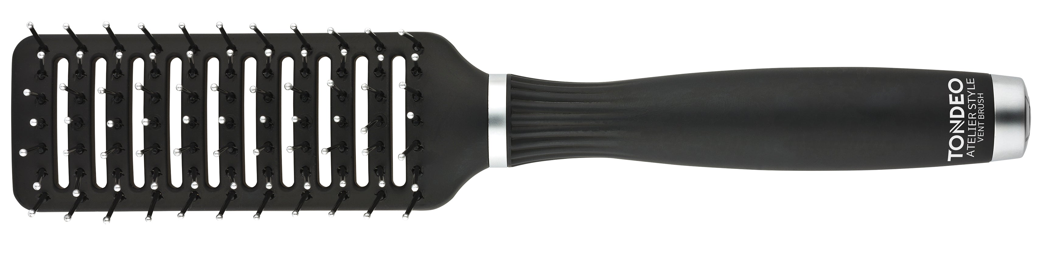 Schwarze Haarbürste mit Lüftungsschlitzen.