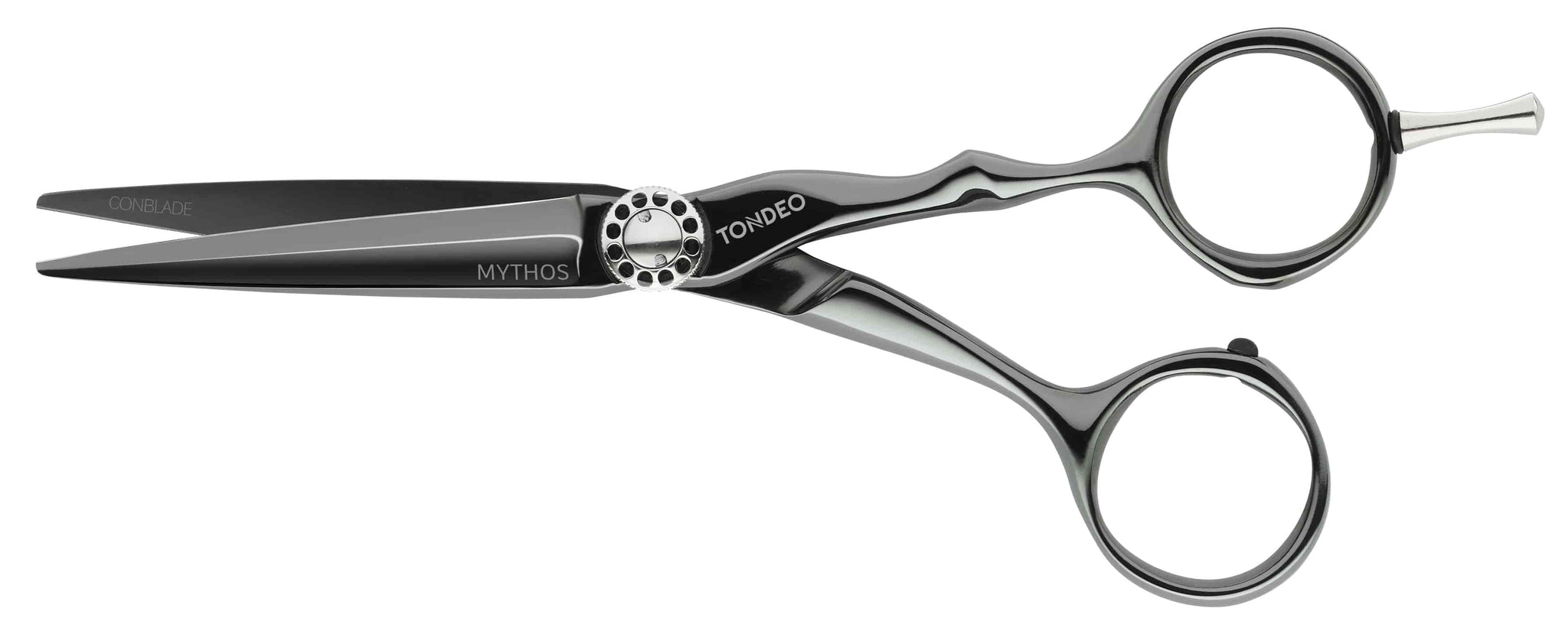 Schwarze Friseurschere mit ergonomischem Design.