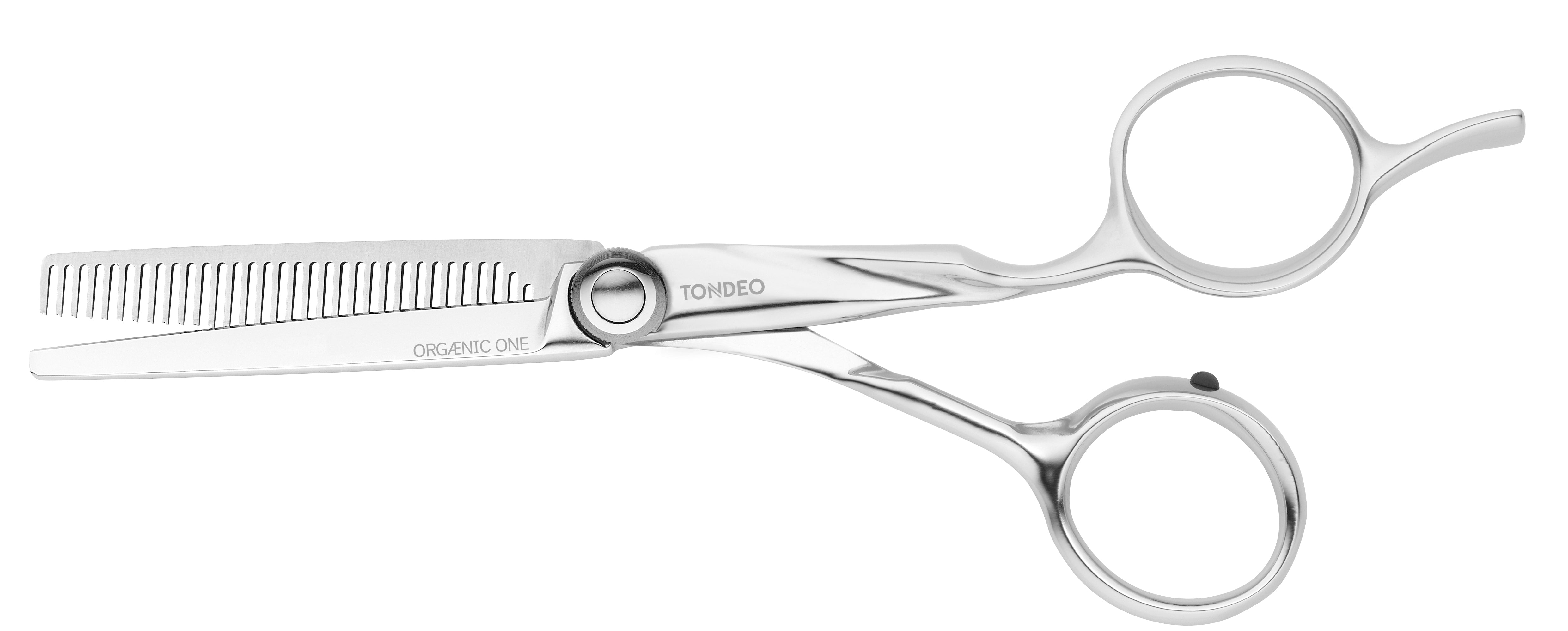 Friseurschere mit gezahnter Klinge.