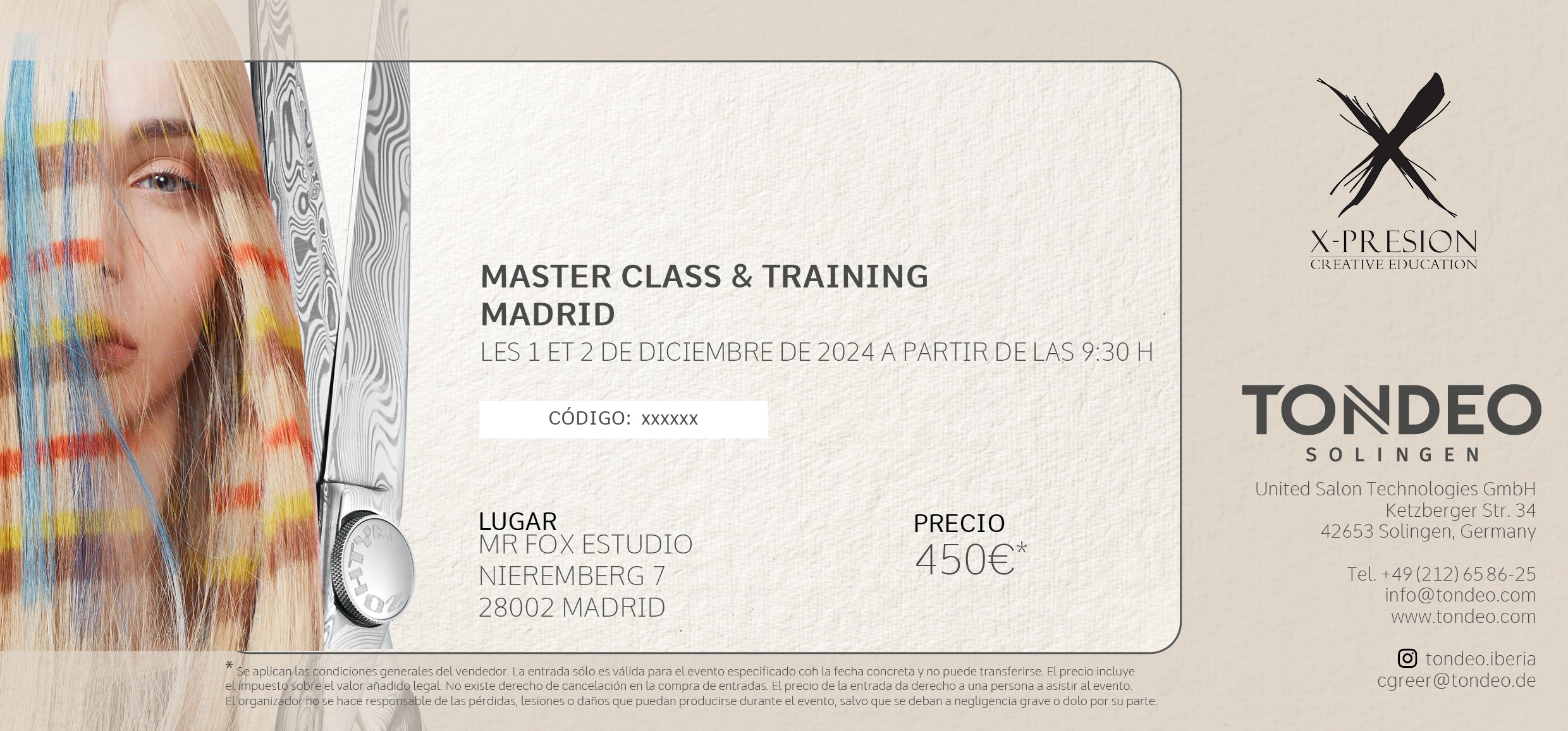 Einladung Masterclass Friseur Madrid.