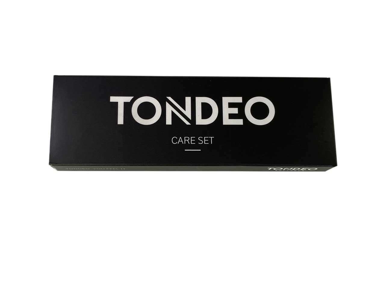 Pflegebox, Scherenöl, Tuch, Tondeo-Logo.